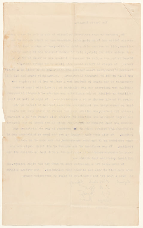 O'Grady, Standish. The Celtic theatre. Typescript (copy) of proposal
