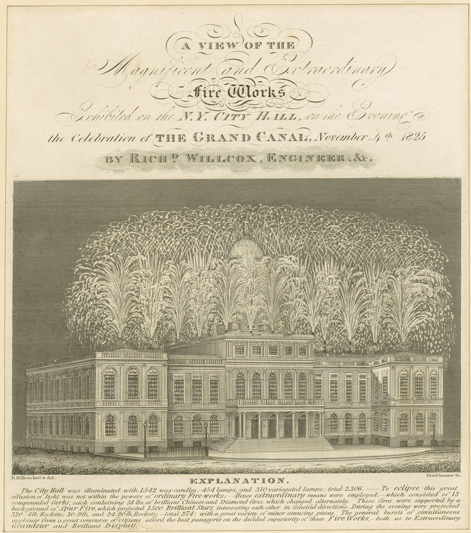 A view of the magnificent and extraordinary fire works exhibited on the N.Y. City Hall on the evening of the celebration of the grand canal, November 4th 1825