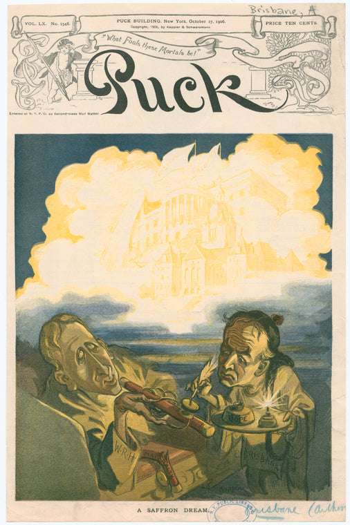 A saffron dream [William Randolph Hearst, left, and Arthur Brisbane, right], Puck, October 17, 1906.