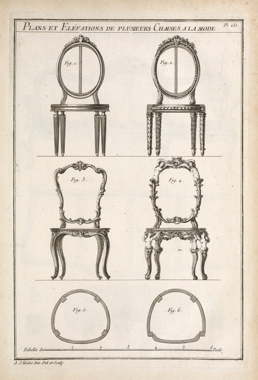 Plans et elévations de plusieurs chaises a la mode.