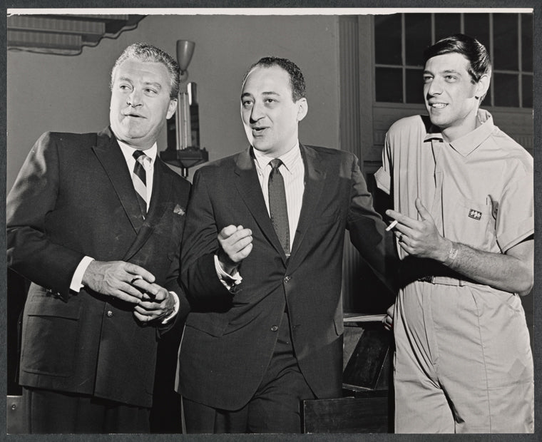 Joe Layton [right] and unidentified others in rehearsal for the stage production Drat the Cat!