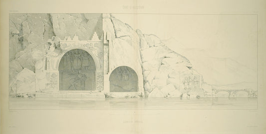 Tak-i Bostan. Élevation générale. (Planche double.)