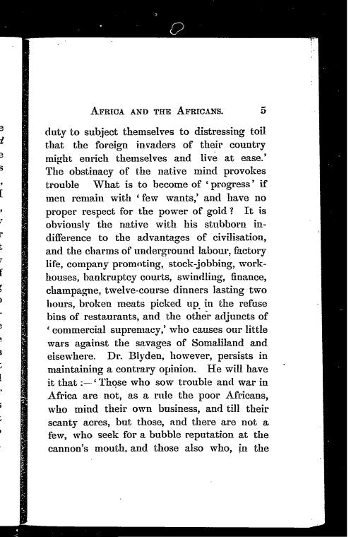 Africa and the Africans
: Proceedings on the occasion of a banquet, given at the Holborn restaurant, August, 15th, 1903, to Edward W. Blyden by West Africans in London