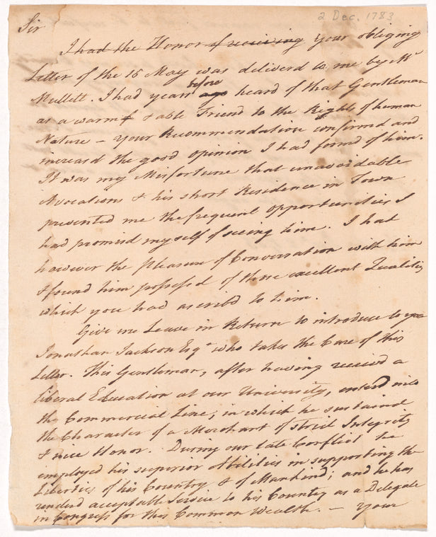 Letter to an unidentified correspondent