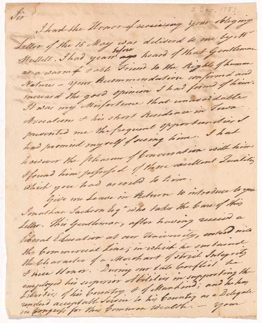 Letter to an unidentified correspondent