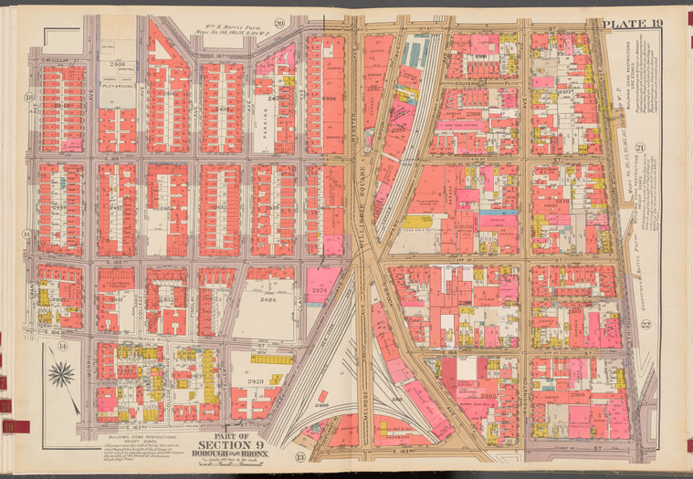 Double Page Plate No. 19, Part of Section 9, Borough of the Bronx: [Bounded by E. 167th Street, Third Avenue, E. 163rd Street, Morris Avenue, E. 164th Street, Grant Avenue, McClellan Street and Morris Avenue]