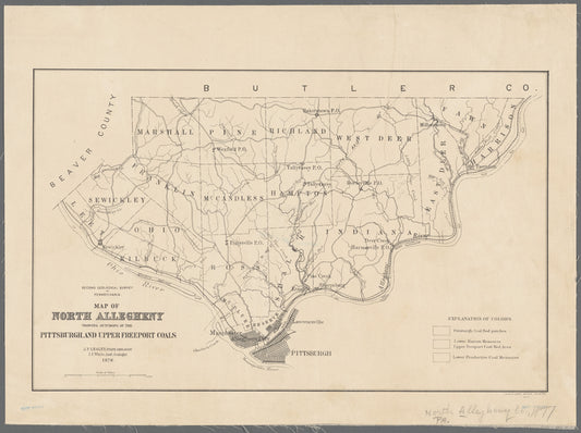 Map of North Allegheny, showing outcrops of the Pittsburgh and Upper Freeport coals