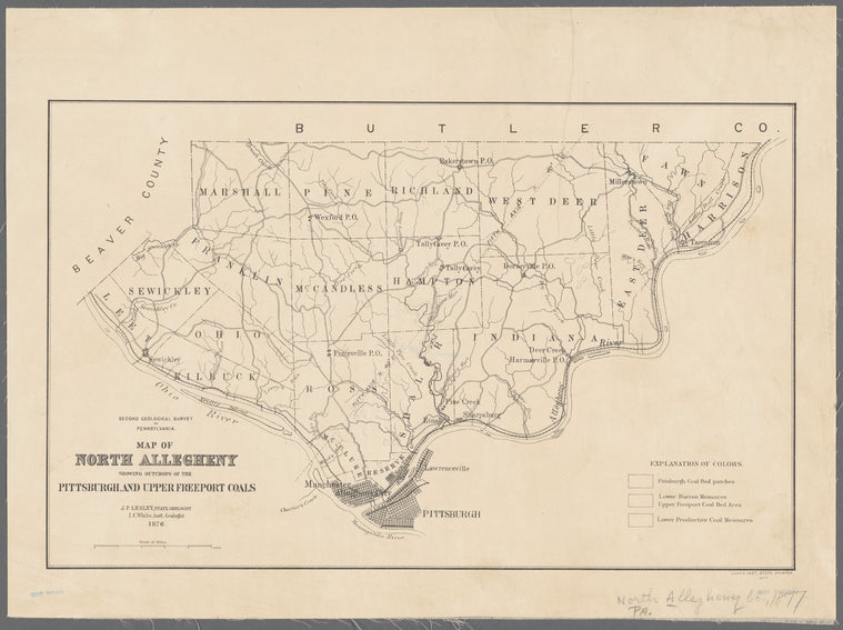 Map of North Allegheny, showing outcrops of the Pittsburgh and Upper Freeport coals