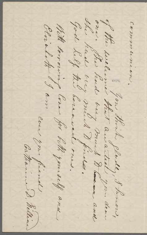 Hilliard, Catharine, ALS to Mary Tyler Peabody Mann. Mar. 12, 1871.