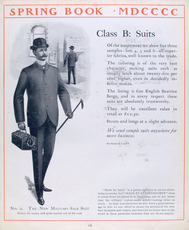 Class B: suits; No. 2. The new Military sack suit.