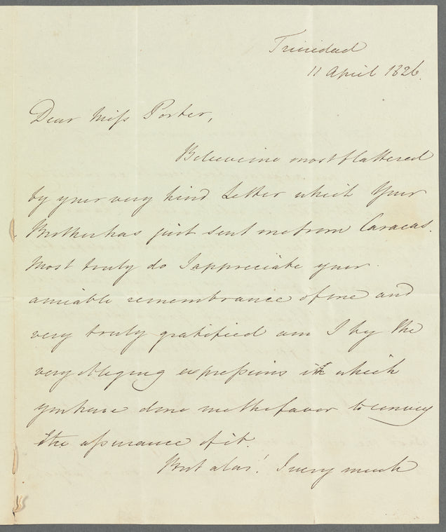 Ralph James Woodford to Miss Porter, autograph letter signed