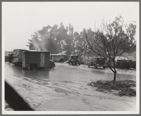 Migrant camp in California during the pea harvesting. San Luis Obispo County, California