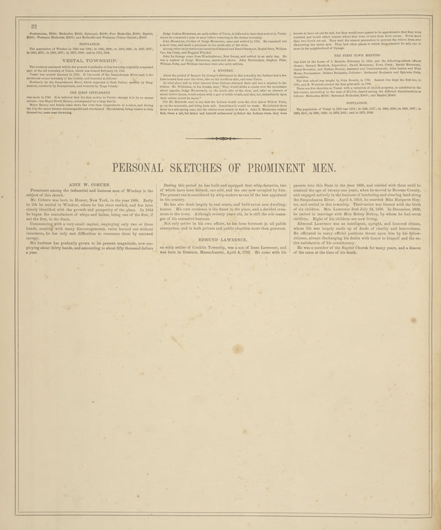 History of the Villages and Townships of Broome County. [cont.] ; Personal Sketches of Prominent Men.