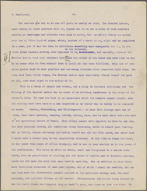 Hawthorne, Julian. Hawthorne and his Circle. TS, unsigned, undated.