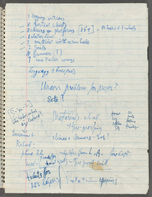 Merce Cunningham's handwritten notes for the dance Travelogue: no date, 7. leggings