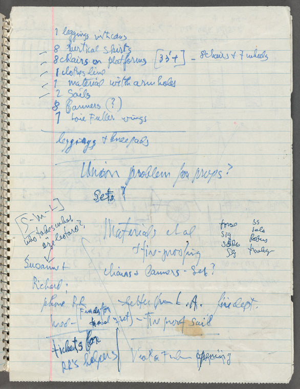 Merce Cunningham's handwritten notes for the dance Travelogue: no date, 7. leggings