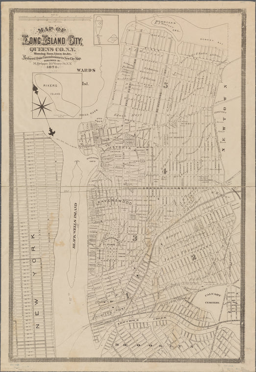 Map of Long Island City, Queens Co. N.Y.: showing farm lines &c., &c...reduced from Commissioners new city map