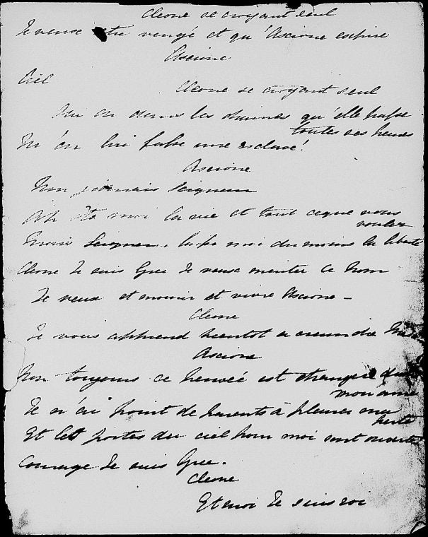 French play. Holograph fragment.
