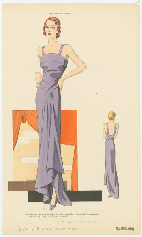 Robe du soir en gros crêpe de soie orchidée.