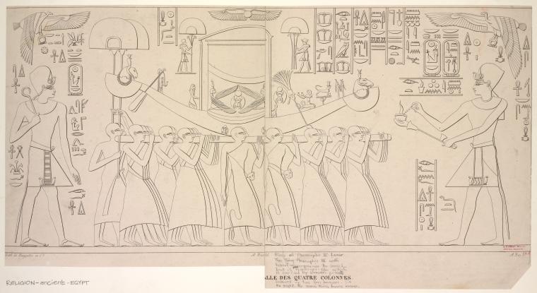 King Amenophis III accompanies the sacred boat of Ammon-Ra