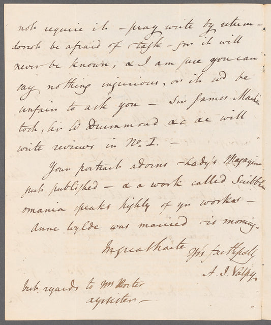 Abraham John Valpy to Miss Porter, autograph letter signed