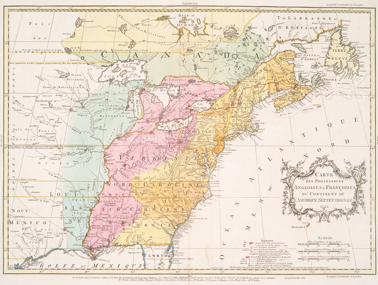 Carte des possessions angloises & françoises du continent de l'Amérique septentrionale, 1755.