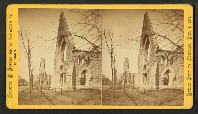 New England and Unity Churches, looing north on Dearborn Street.