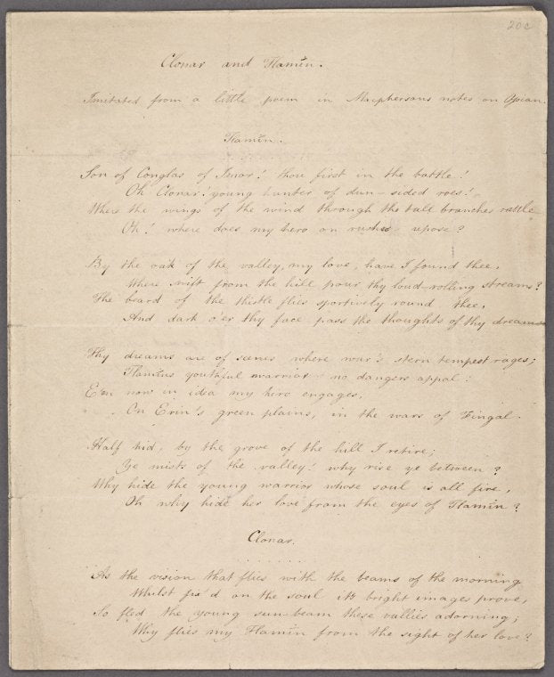 Holograph poem signed, "Clonar and Tlamin"