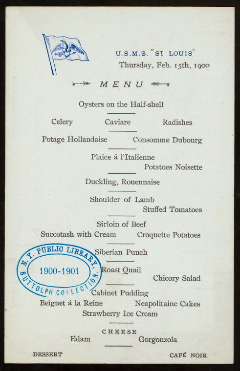 MENU [held by] U.S.M.S [at] """ST.LOUIS""" (SS;)