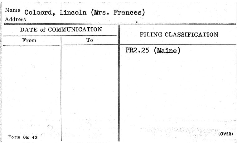 Colcord, Lincoln (Mrs. Frances)