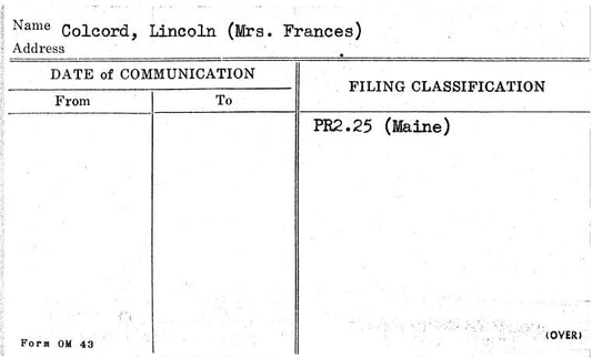 Colcord, Lincoln (Mrs. Frances)