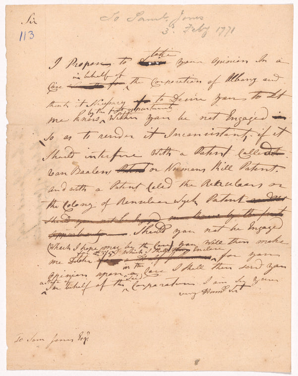 Yates, Abraham, Junr., to Samuel Jones Esqr., in behalf of Corporation