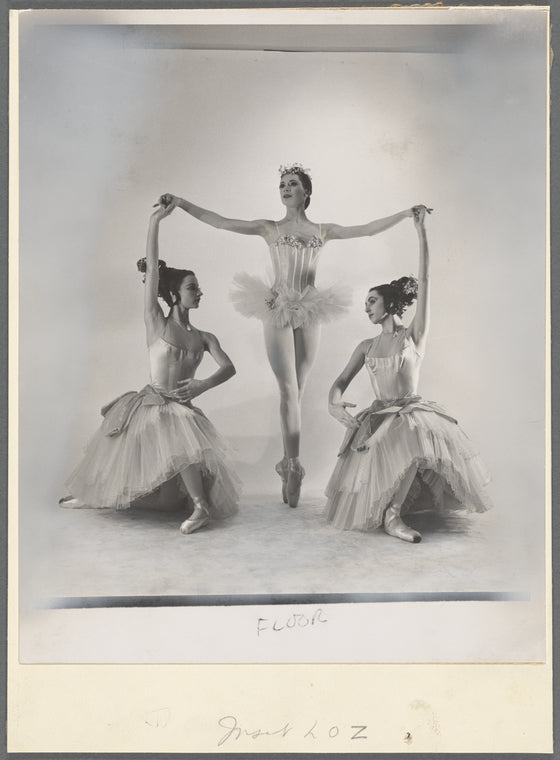 Janice Groman and Joyce Feldman as Candy Flowers flanking Diana Adams as Dewdrop in The Nutcracker