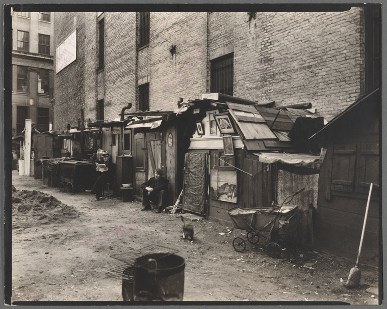 Huts and unemployed, West Houston and Mercer St.