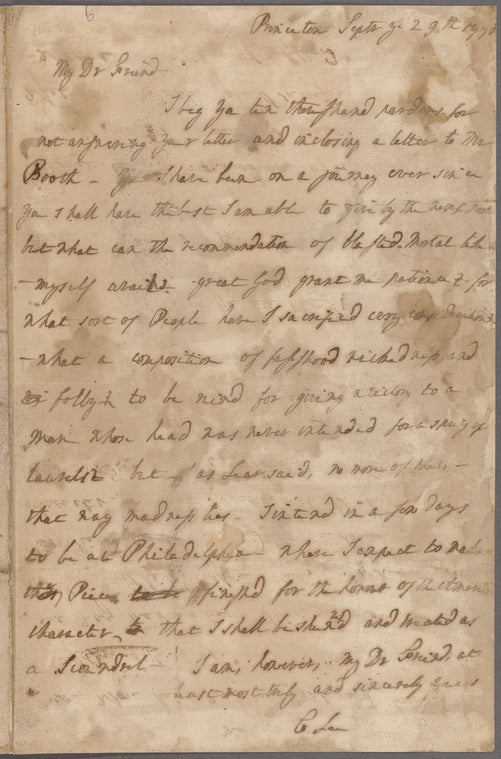 Lee, Charles. Princeton. To Colonel Richard Henry Lee