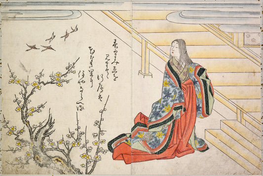 Court ladies in robes of state composing poetry