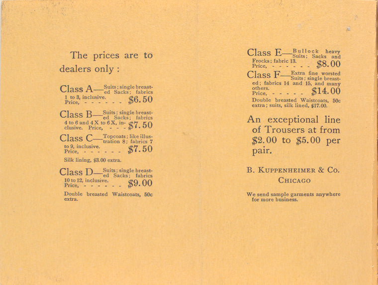 Price list; B. Kuppenheimer & Co.; Chicago, Nov. 1, 1899