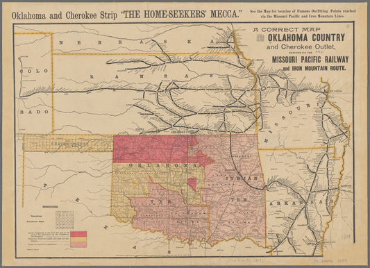 A correct map of the Oklahoma country and Cherokee outlet reached via the Missouri Pacific Railway and Iron Mountain route