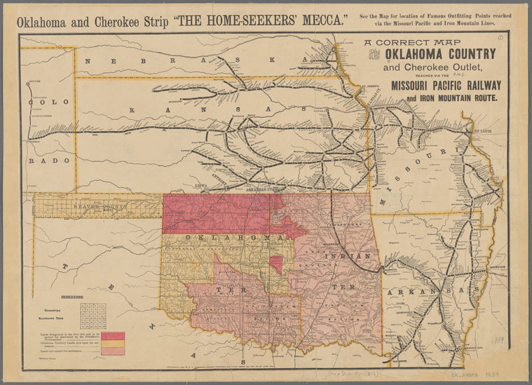 A correct map of the Oklahoma country and Cherokee outlet reached via the Missouri Pacific Railway and Iron Mountain route