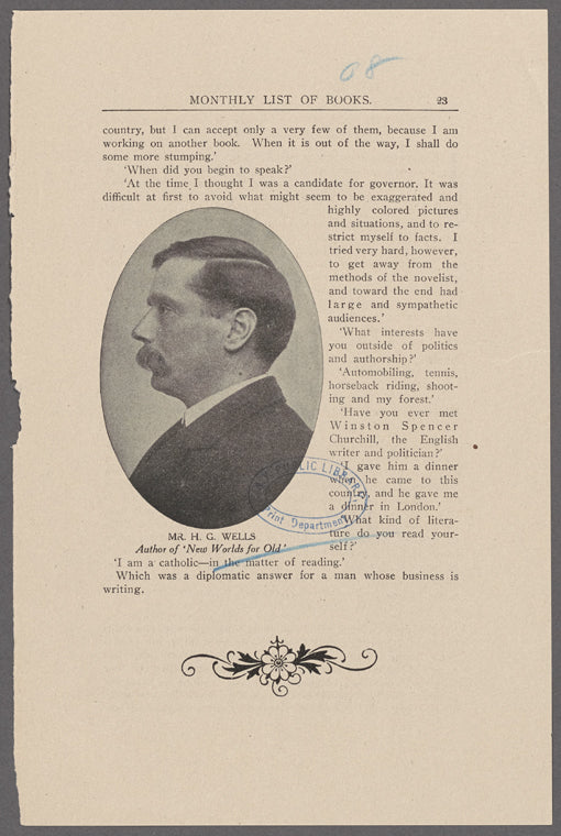 Mr. H. G. Wells author of 'New worlds for old'