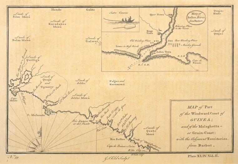 Map of part of the windward coast of Guinea, and of the Malaghetta, or Grain Cost; Map of Sestro River