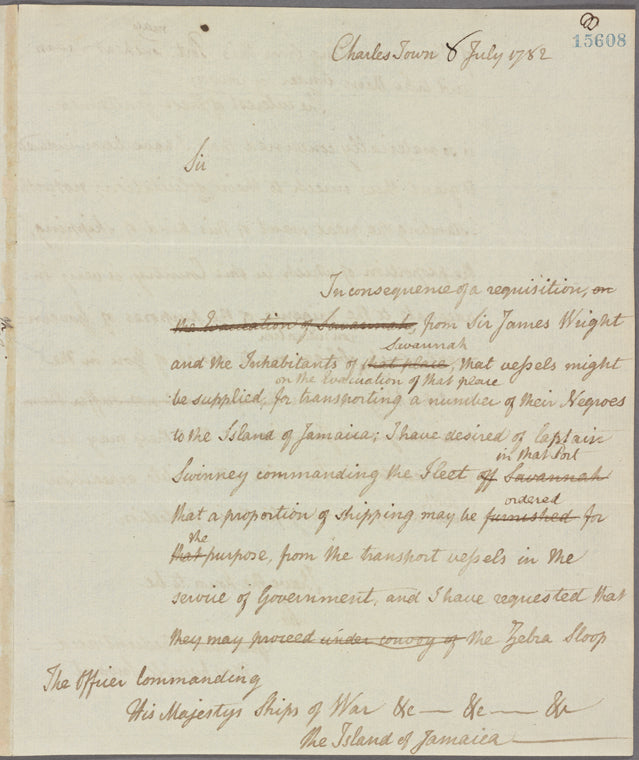 Letter to the Officer Commanding His Majesty's Ships of War, Jamaica