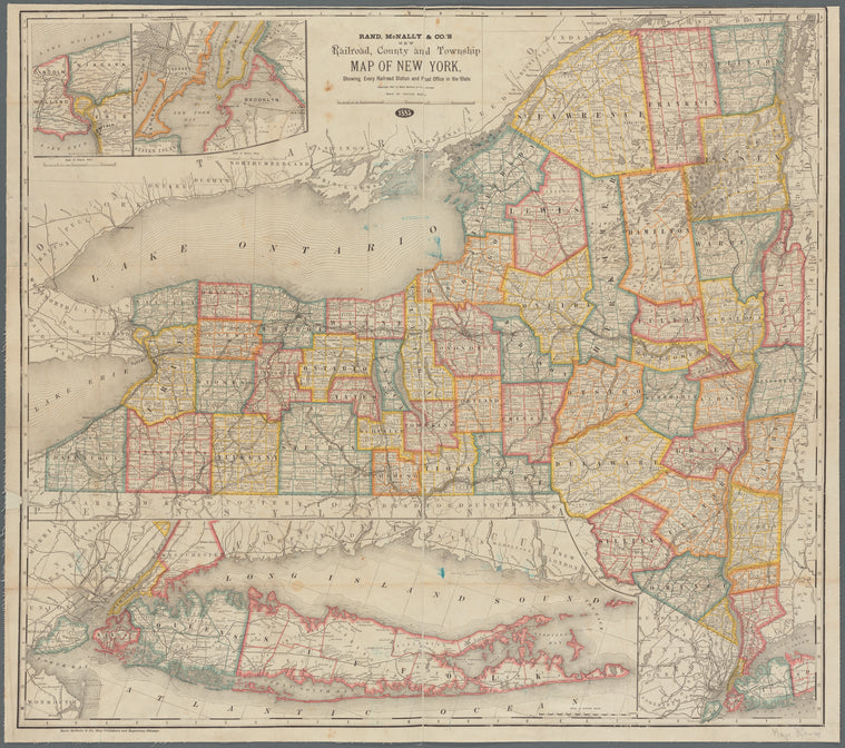 Rand McNally & Co.'s new railroad, county and township map of New York: showing every railroad station and post office in the state