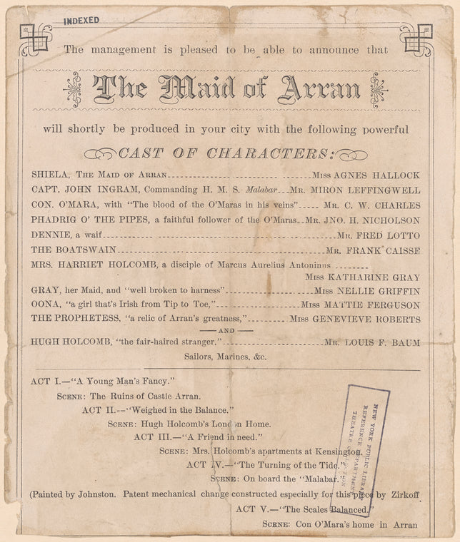 Page from program for the stage production The Maid of Arran