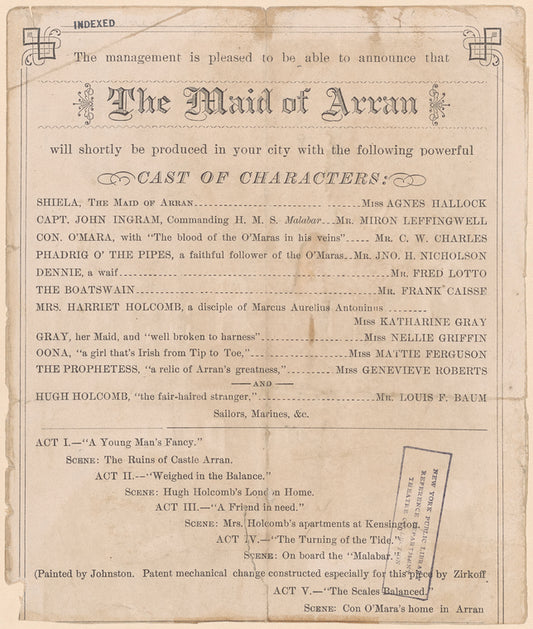 Page from program for the stage production The Maid of Arran