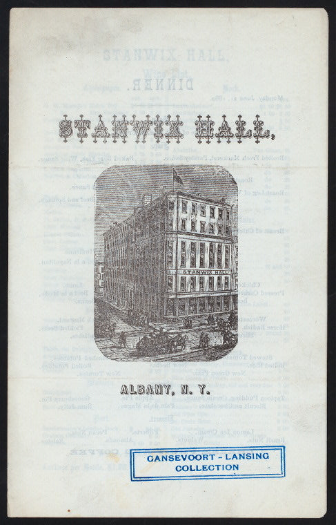 DINNER [held by] STANWIX HALL [at] "ALBANY, NY" (HOTEL;)