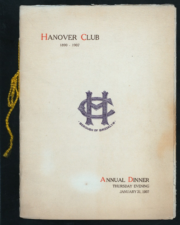 ANNUAL DINNER [held by] HANOVER CLUB [at] "BROOKLYN, NY"