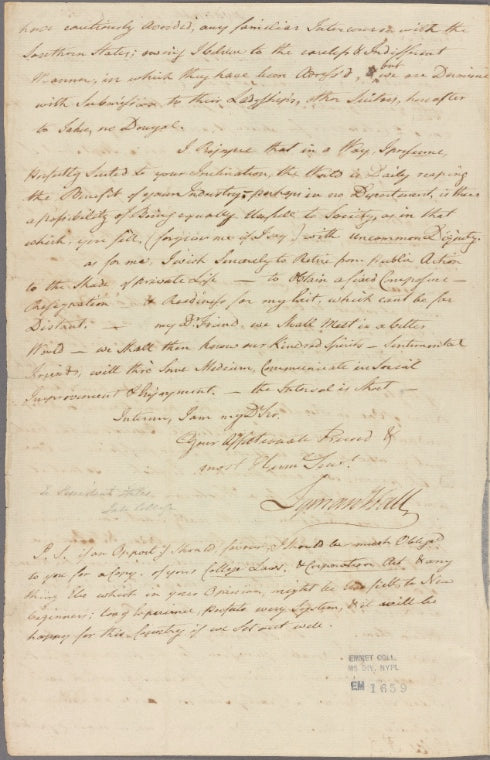 Letter to Ezra Stiles, President of Yale College