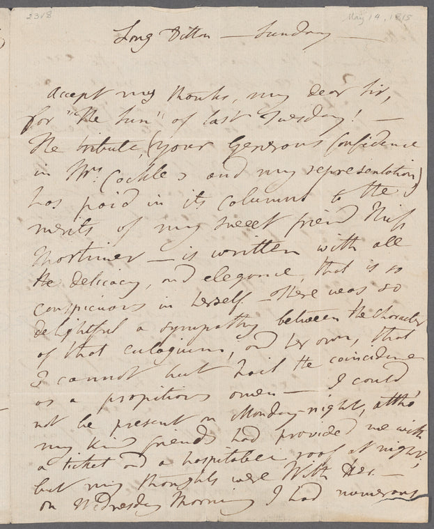 Jane Porter to John Taylor, autograph letter signed