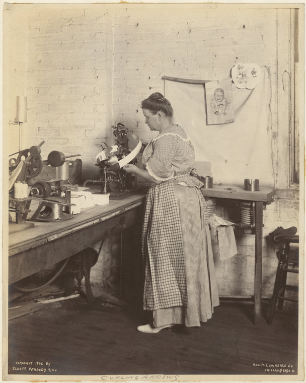 Woman worker making Arrow collars, United States, 1906